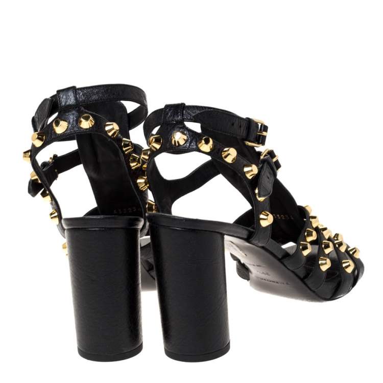 Pre Owned Balenciaga Black Leather Arena Giant Sandals Size 39.5