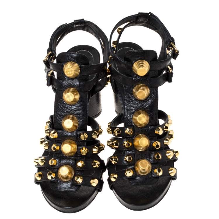 Pre Owned Balenciaga Black Leather Arena Giant Sandals Size 39.5