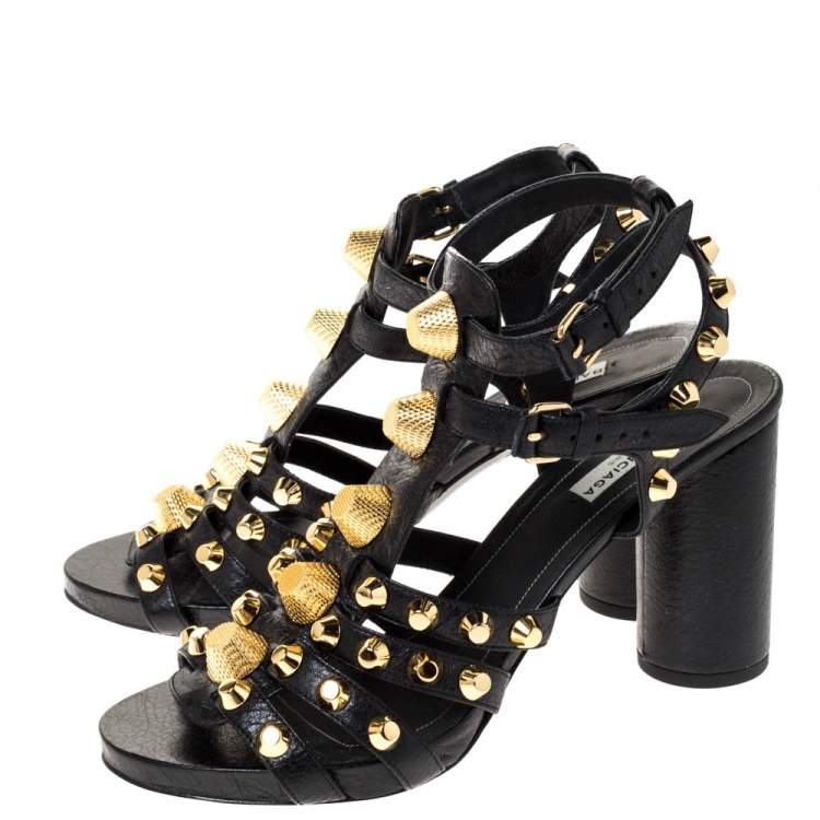 Pre Owned Balenciaga Black Leather Arena Giant Sandals Size 39.5