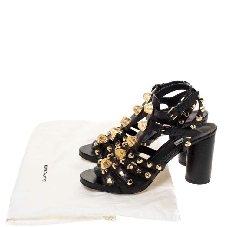 Pre Owned Balenciaga Black Leather Arena Giant Sandals Size 39.5