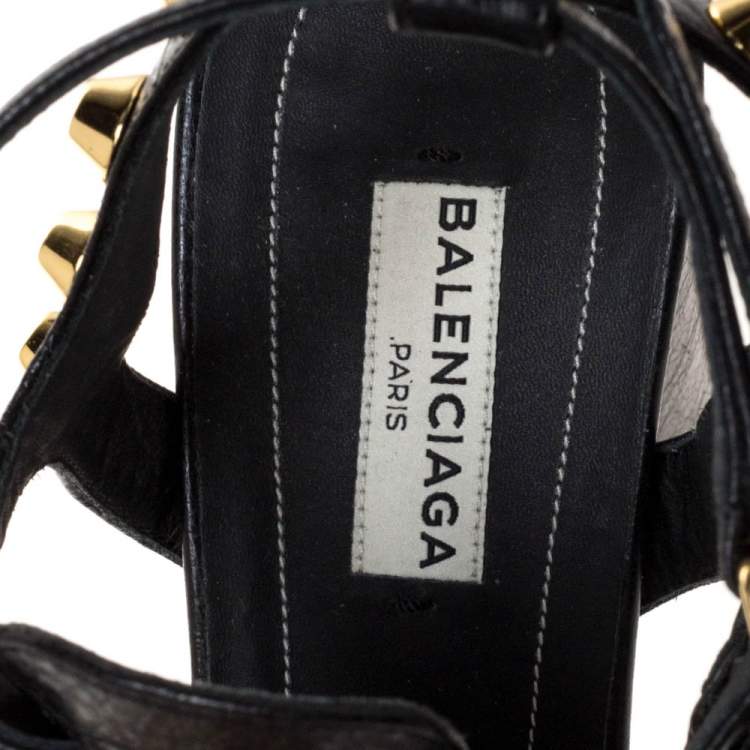Pre Owned Balenciaga Black Leather Arena Giant Sandals Size 39.5