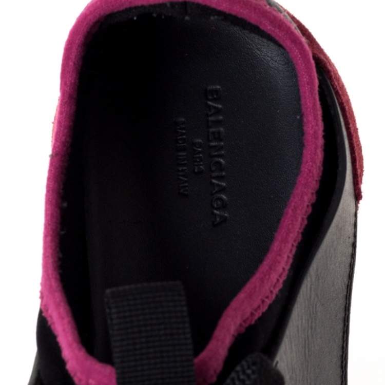 Pre Owned Balenciaga Black/Pink Leather And Mesh Race Runner Low Top Sneakers Size 37