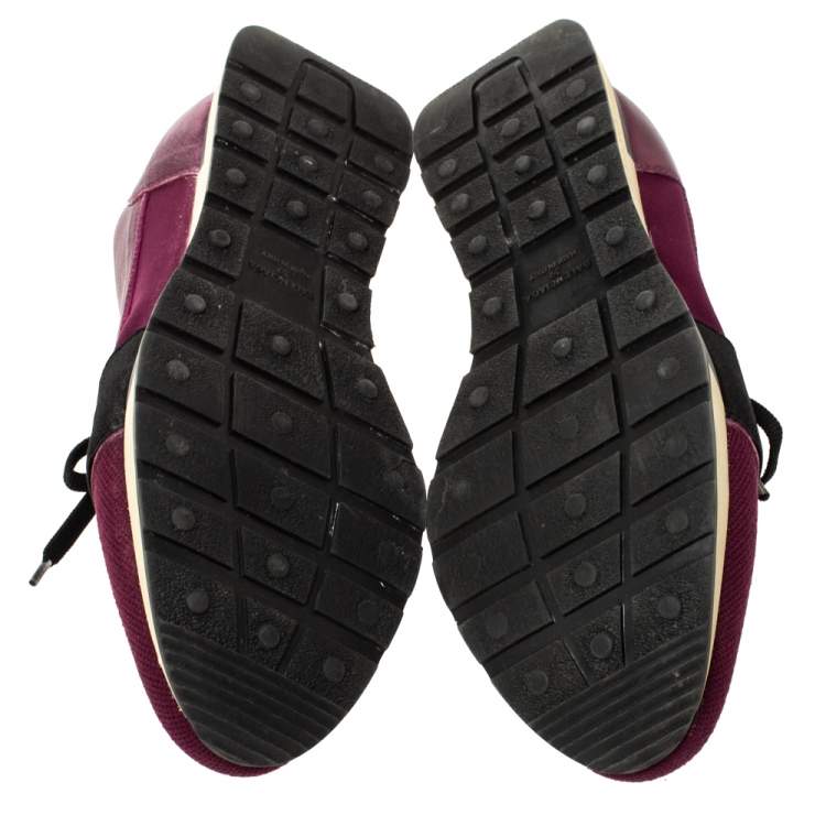 Pre Owned Balenciaga Purple/Black Neoprene and Leather Race Runner Sneakers Size 39
