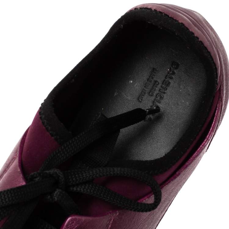 Pre Owned Balenciaga Purple/Black Neoprene and Leather Race Runner Sneakers Size 39