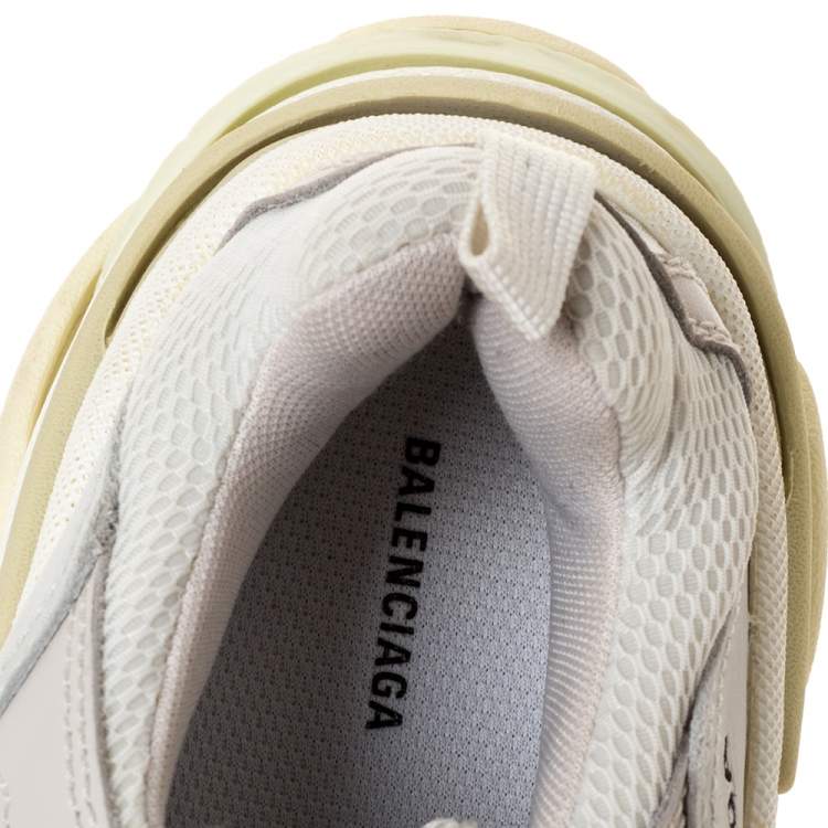 Pre Owned Balenciaga White Leather And Mesh Triple S Platform Sneakers Size 37