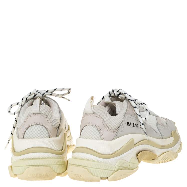 Pre Owned Balenciaga White Leather And Mesh Triple S Platform Sneakers Size 37