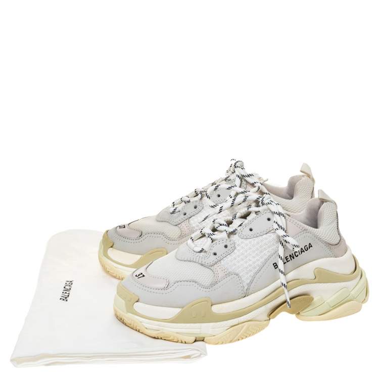 Pre Owned Balenciaga White Leather And Mesh Triple S Platform Sneakers Size 37