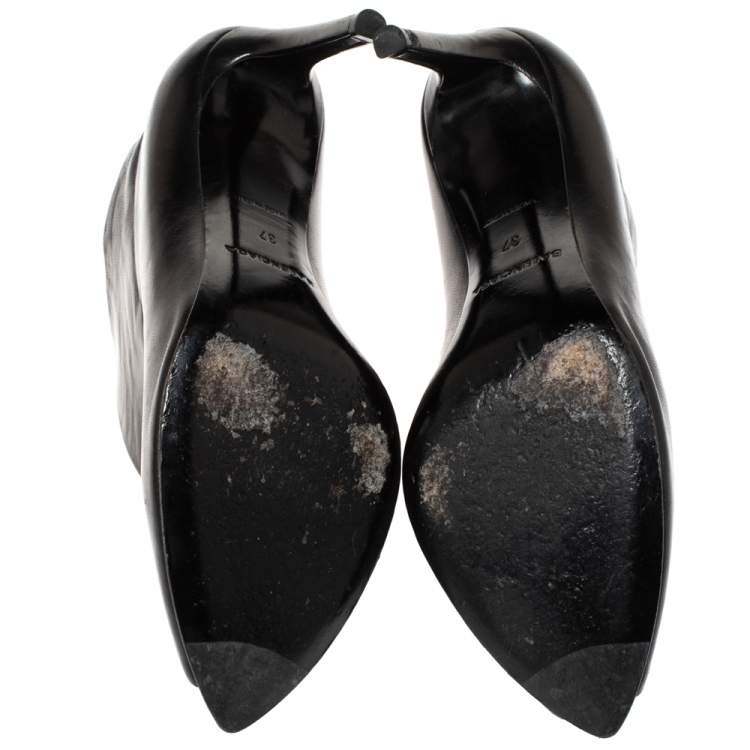 Pre Owned Balenciaga Black Leather Split Vamp Open Toe Booties Size 37