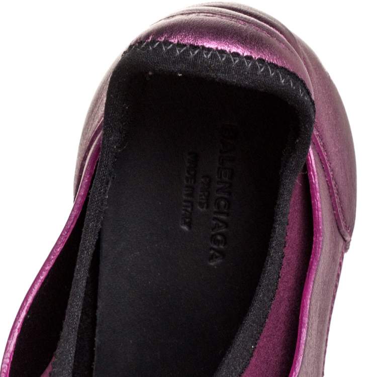 Pre Owned Balenciaga Purple/Black Leather and Fabric Race Runner Sneakers Size 36 