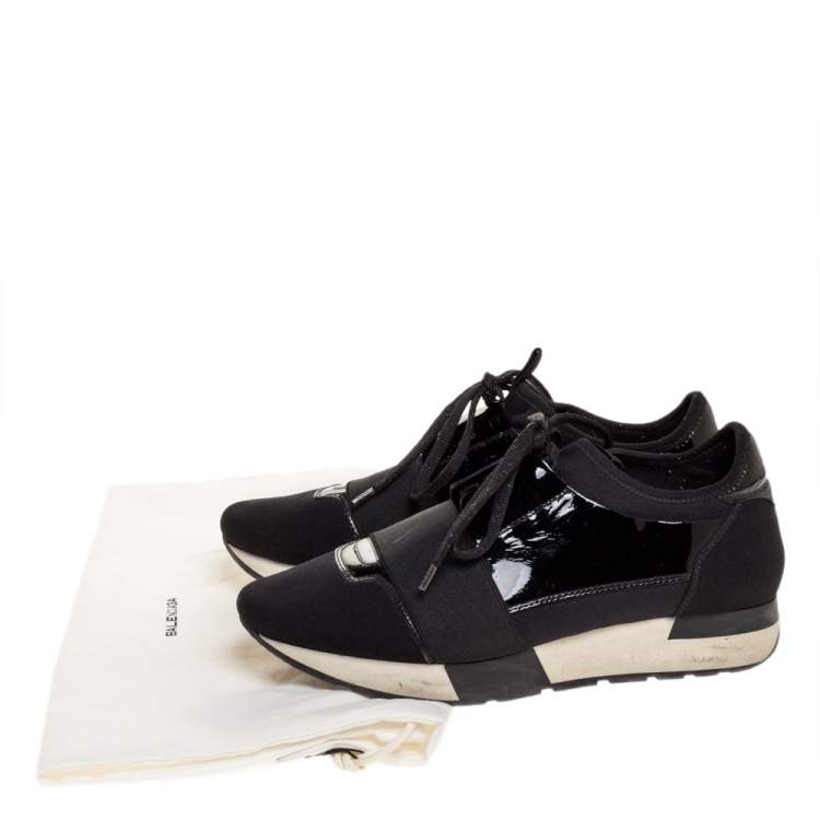 Pre Owned Balenciaga Black Patent And Fabric Race Runner Low Top Sneakers Size 37