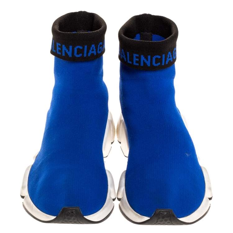 Pre Owned Balenciaga Blue Knit Fabric Speed Trainer Sneakers Size 39