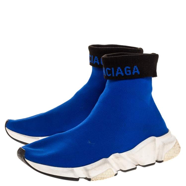 Pre Owned Balenciaga Blue Knit Fabric Speed Trainer Sneakers Size 39
