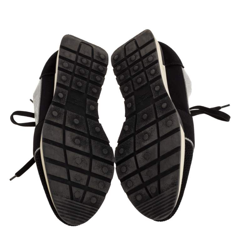 Pre Owned Balenciaga Black/Grey Mesh, Suede And Leather Race Runner Sneakers Size 38