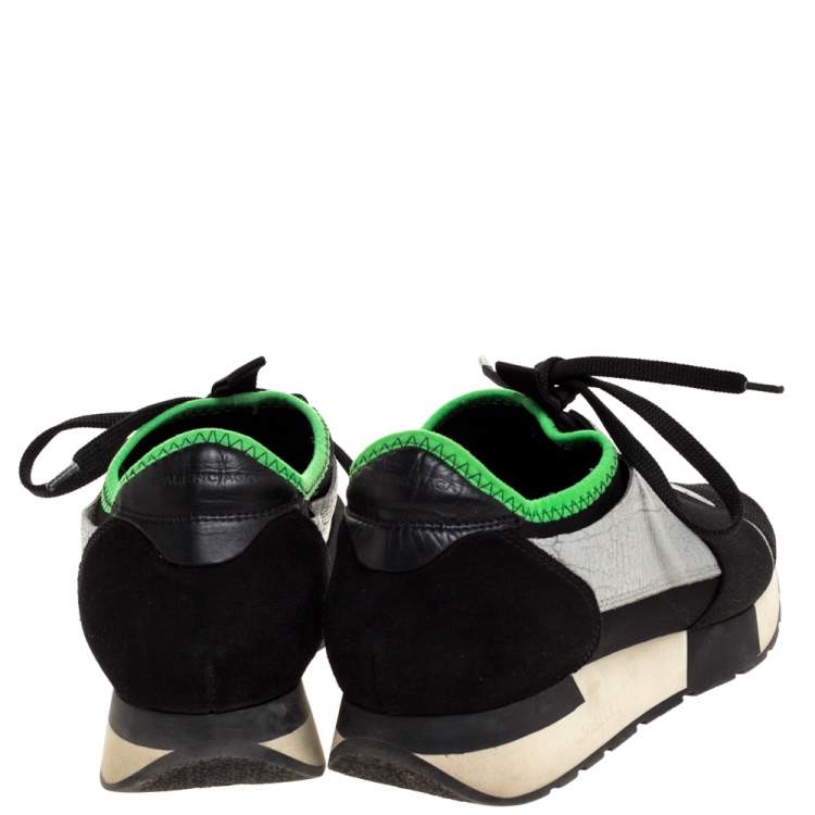 Pre Owned Balenciaga Black/Grey Mesh, Suede And Leather Race Runner Sneakers Size 38