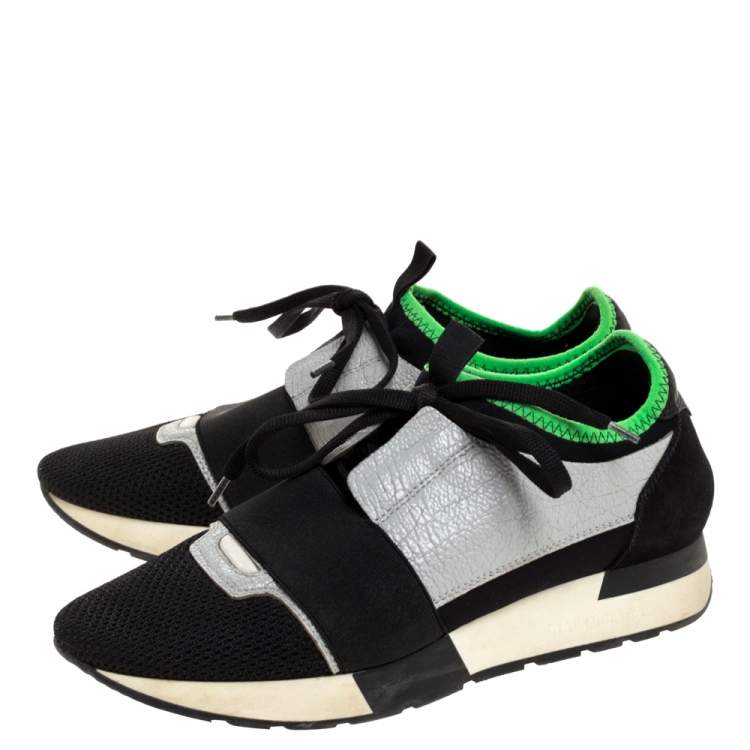 Pre Owned Balenciaga Black/Grey Mesh, Suede And Leather Race Runner Sneakers Size 38