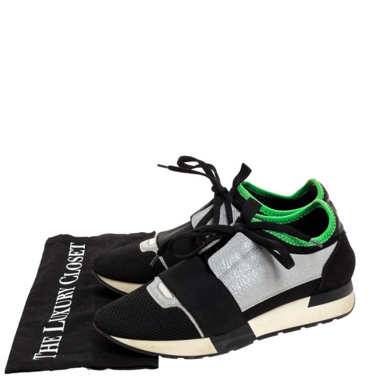 Pre Owned Balenciaga Black/Grey Mesh, Suede And Leather Race Runner Sneakers Size 38