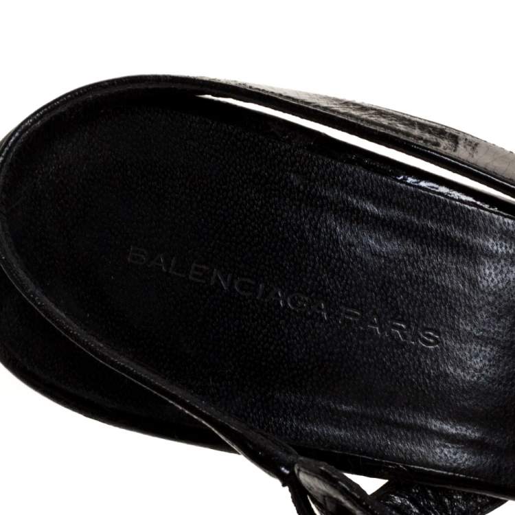 Pre Owned Balenciaga Black Patent Leather Slingback Sandals Size 39
