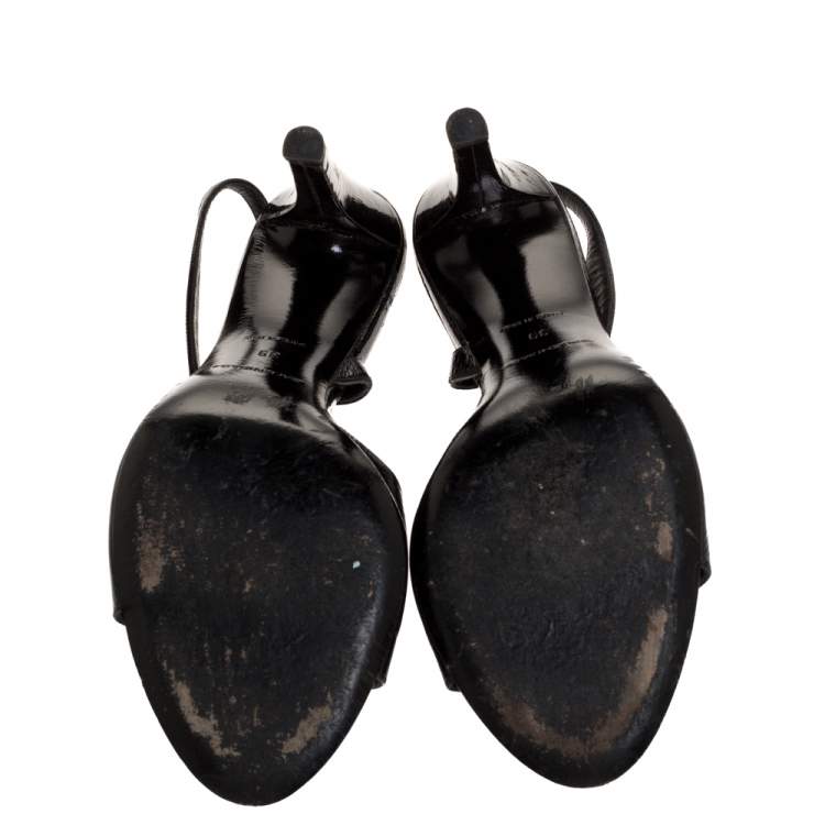 Pre Owned Balenciaga Black Patent Leather Slingback Sandals Size 39