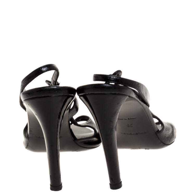 Pre Owned Balenciaga Black Patent Leather Slingback Sandals Size 39