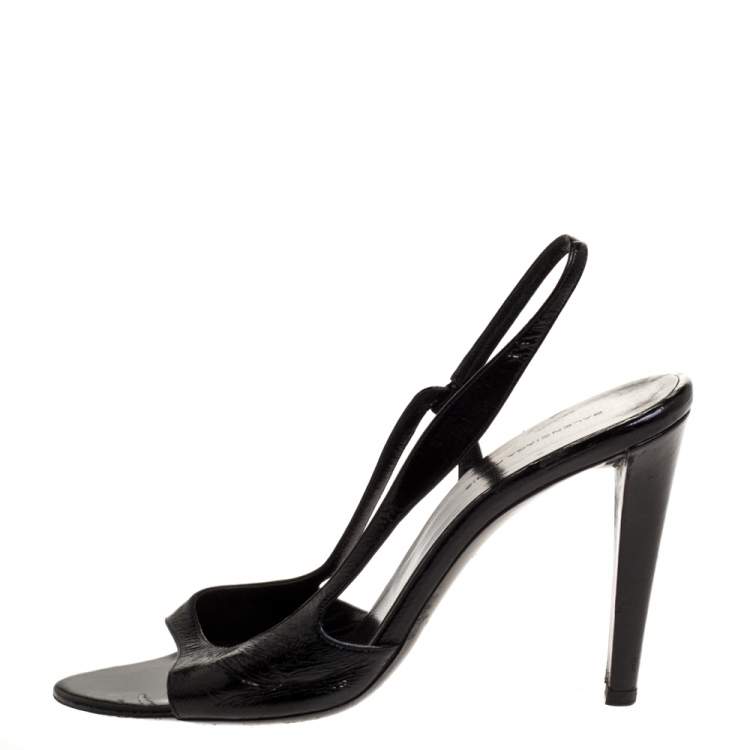 Pre Owned Balenciaga Black Patent Leather Slingback Sandals Size 39