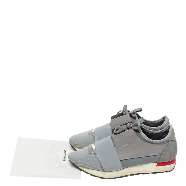 Pre Owned Balenciaga Grey Leather, Suede And Fabric Race Runners Sneakers Size 39