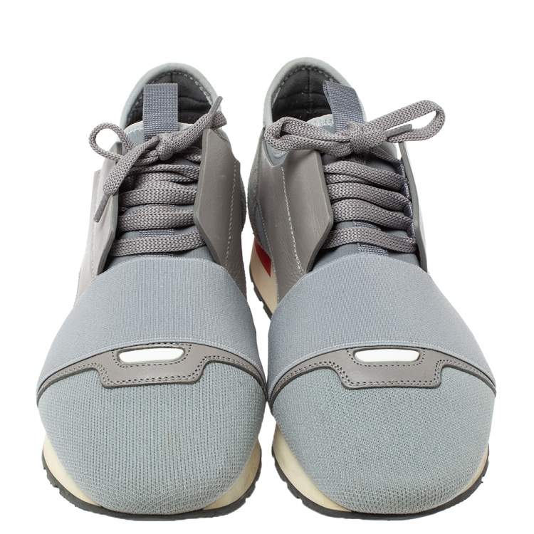 Pre Owned Balenciaga Grey Leather, Suede And Fabric Race Runners Sneakers Size 39
