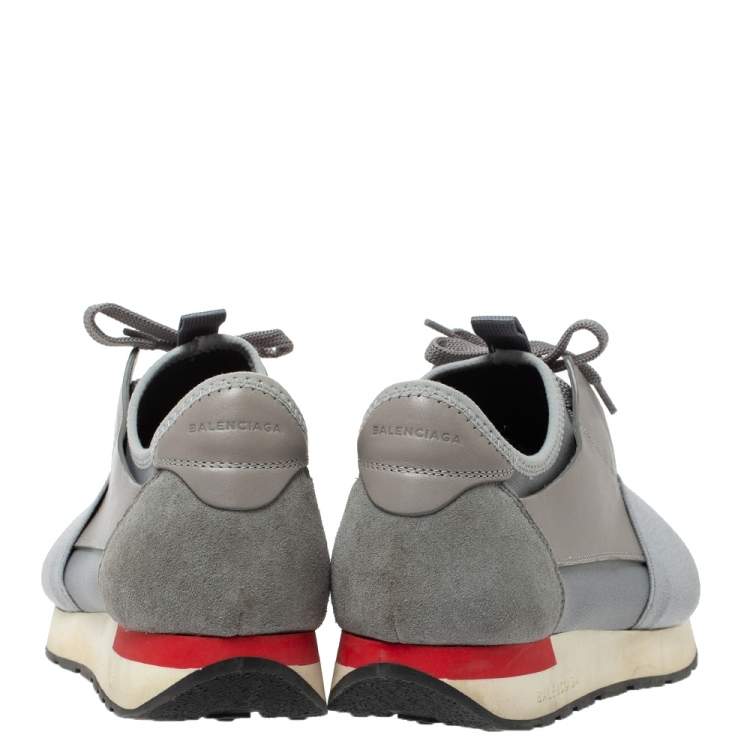 Pre Owned Balenciaga Grey Leather, Suede And Fabric Race Runners Sneakers Size 39