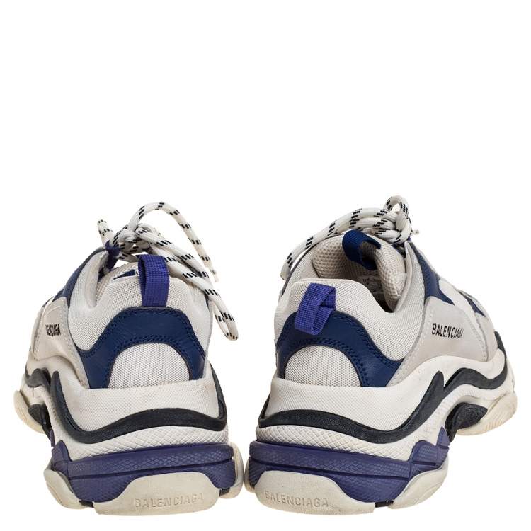 Pre Owned Balenciaga White/Purple Leather and Mesh Triple S Platform Sneakers Size 39