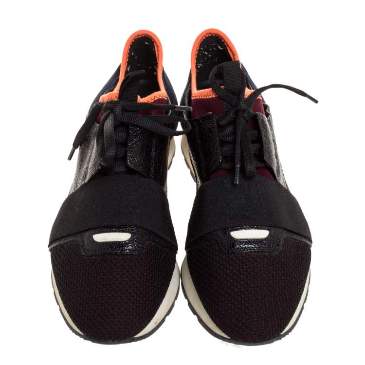 Pre Owned Balenciaga Tricolor Leather And Mesh Race Runners Sneakers Size 40