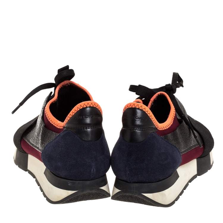 Pre Owned Balenciaga Tricolor Leather And Mesh Race Runners Sneakers Size 40