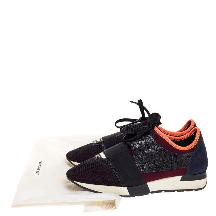 Pre Owned Balenciaga Tricolor Leather And Mesh Race Runners Sneakers Size 40