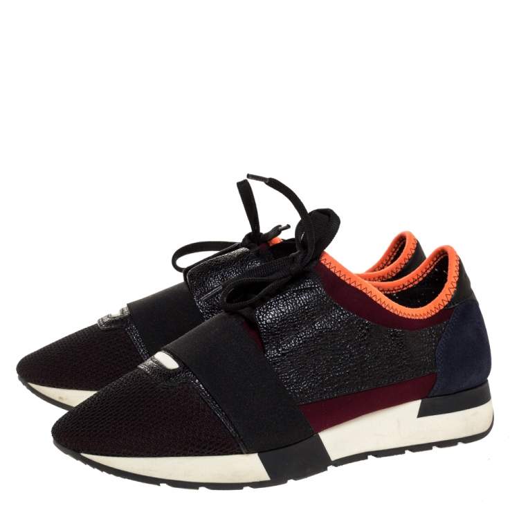 Pre Owned Balenciaga Tricolor Leather And Mesh Race Runners Sneakers Size 40