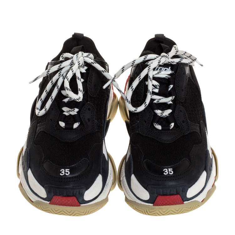 Pre Owned Balenciaga Black/White Leather and Mesh Triple S Platform Sneakers Size 35