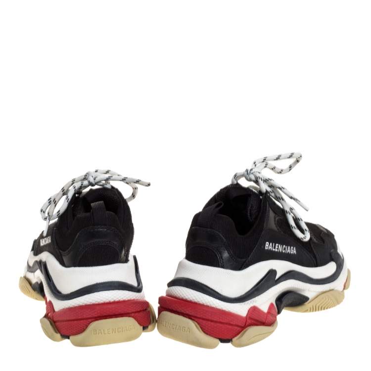 Pre Owned Balenciaga Black/White Leather and Mesh Triple S Platform Sneakers Size 35