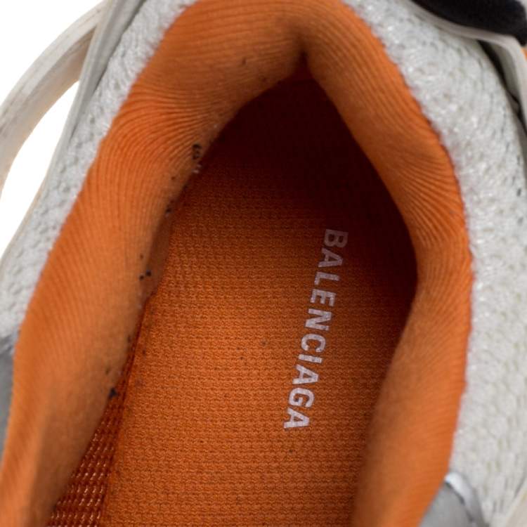 Pre Owned Balenciaga White/Orange Rubber And Mesh Track Trainers Size 39