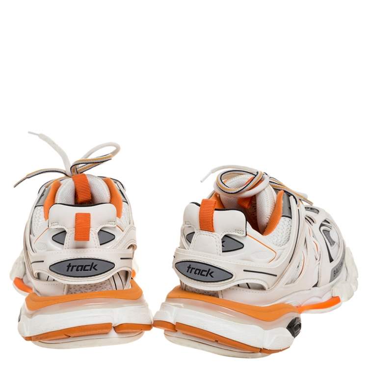 Pre Owned Balenciaga White/Orange Rubber And Mesh Track Trainers Size 39