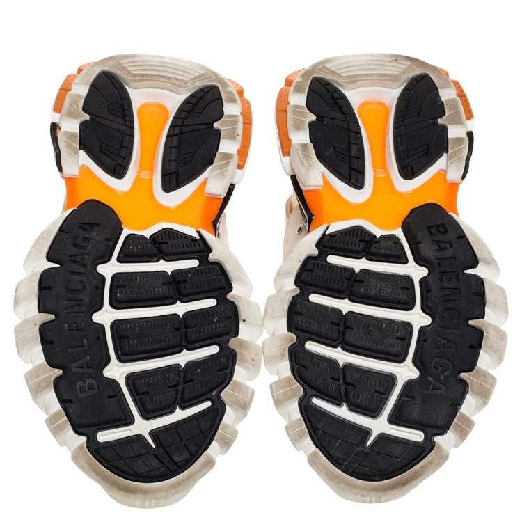 Pre Owned Balenciaga White/Orange Rubber And Mesh Track Trainers Size 39