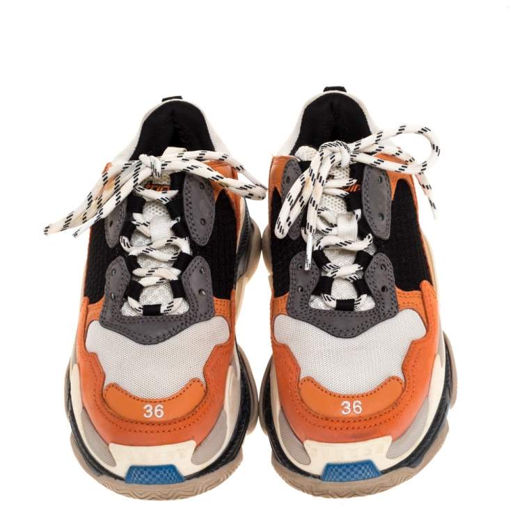 Pre Owned Balenciaga Multicolor Leather and Mesh Triple S Platform Sneakers Size 36