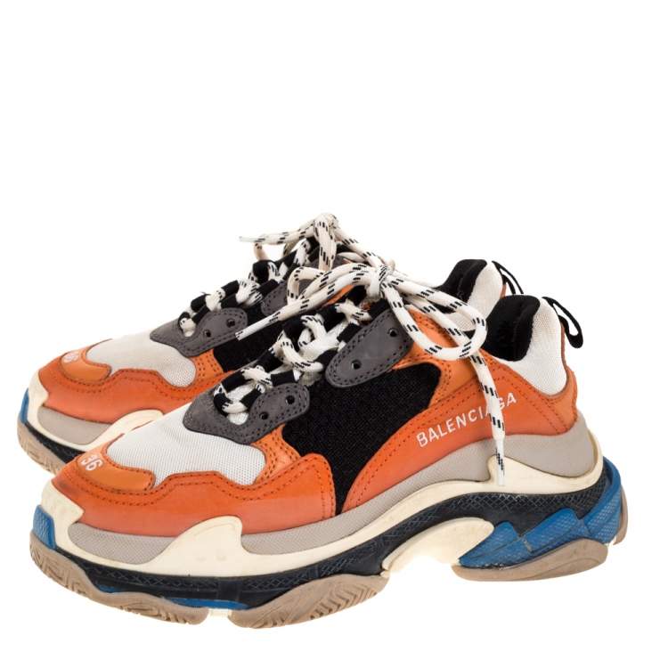 Pre Owned Balenciaga Multicolor Leather and Mesh Triple S Platform Sneakers Size 36