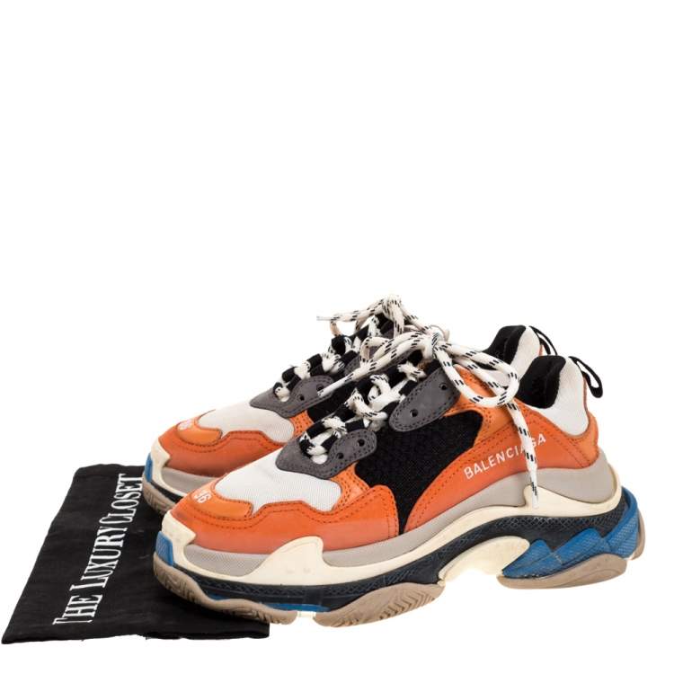 Pre Owned Balenciaga Multicolor Leather and Mesh Triple S Platform Sneakers Size 36