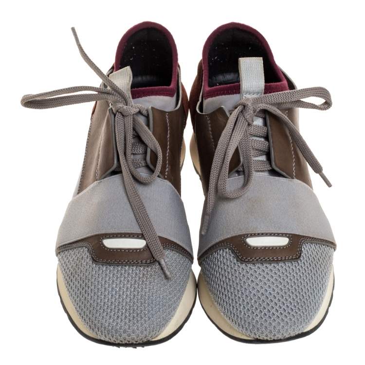 Pre Owned Balenciaga Multicolor Mesh,Leather And Suede Race Runners Sneakers Size 36