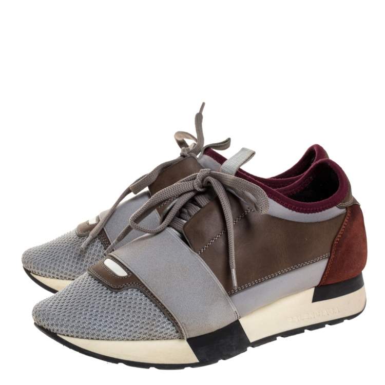 Pre Owned Balenciaga Multicolor Mesh,Leather And Suede Race Runners Sneakers Size 36