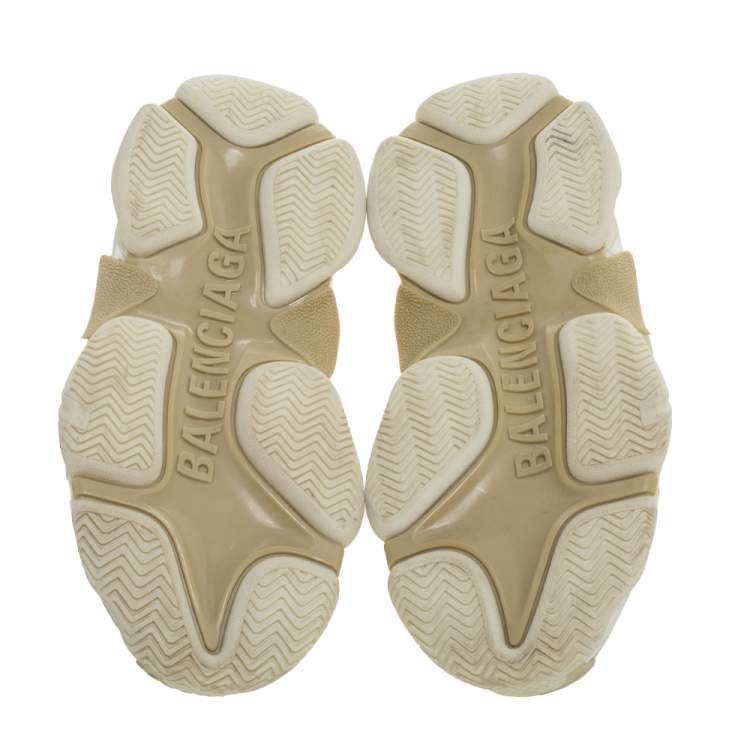 Pre Owned Balenciaga White/Beige Leather And Mesh Triple S Trainer Sneakers Size 35