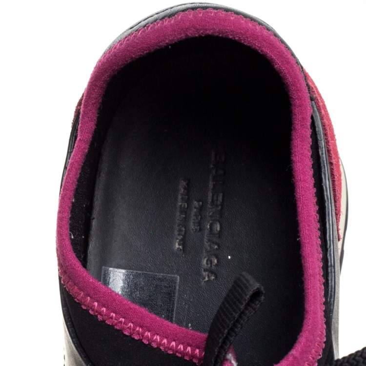 Pre Owned Balenciaga Black/Pink Leather And Mesh Race Runner Low Top Sneakers Size 37