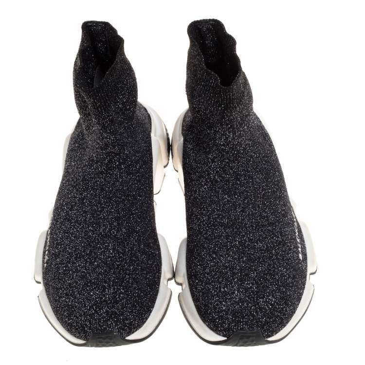 مملوكة مسبقًا Balenciaga Shimmery Black Knit Fabric Speed Trainer Sneakers Size 39