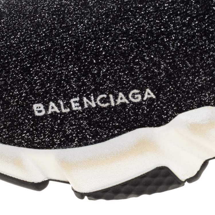مملوكة مسبقًا Balenciaga Shimmery Black Knit Fabric Speed Trainer Sneakers Size 39