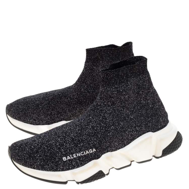 مملوكة مسبقًا Balenciaga Shimmery Black Knit Fabric Speed Trainer Sneakers Size 39