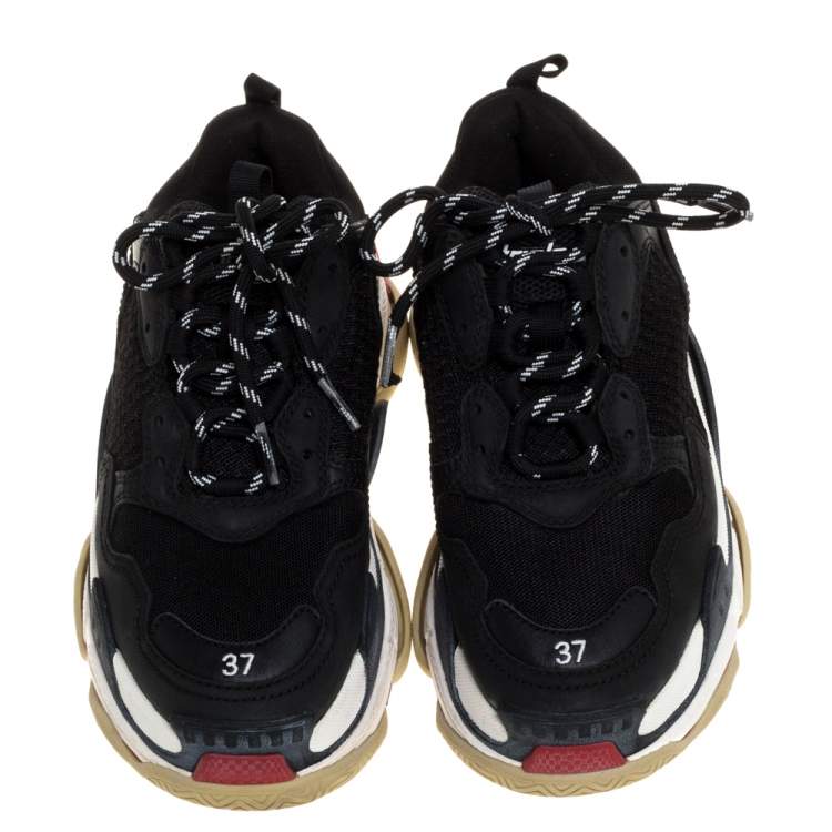 Pre Owned Balenciaga Black Leather and Mesh Triple S Platform Sneakers Size 37