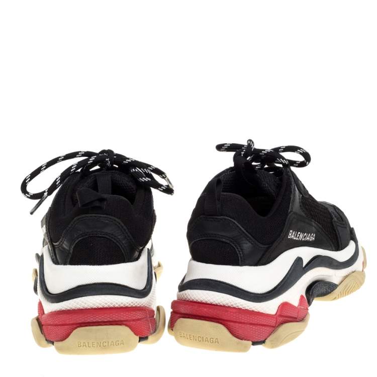 Pre Owned Balenciaga Black Leather and Mesh Triple S Platform Sneakers Size 37