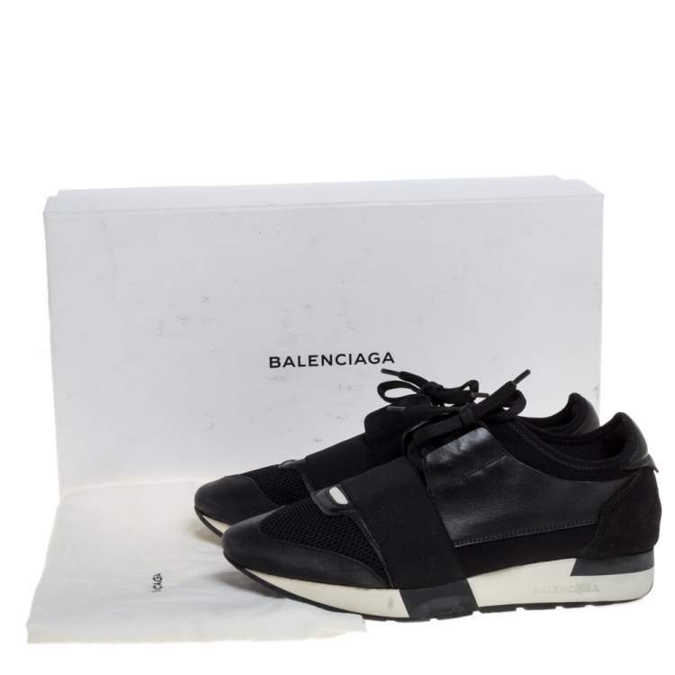Pre Owned Balenciaga Black Leather, Suede and Mesh Race Runner Sneakers Size 38